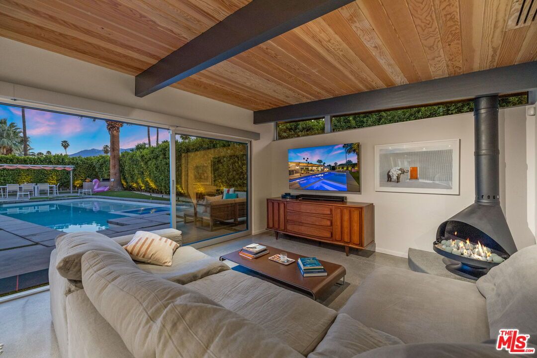 Fireplace, Interior, Living room, Pool, Wooden Ceilings