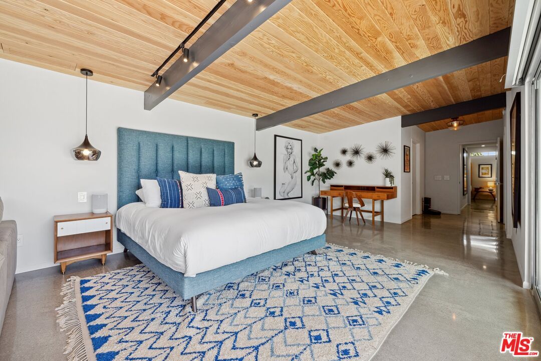 Bedroom, Interior, Pendant Lights, Wooden Ceilings
