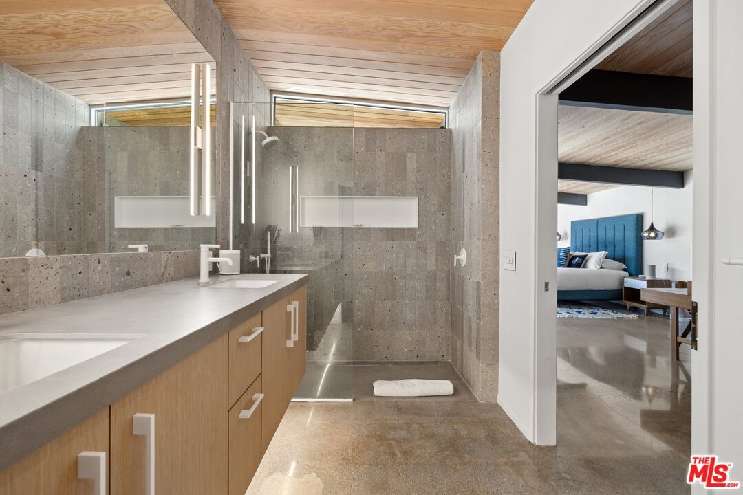 Bathroom, Dual Sink Vanities, Glass Shower, Interior, Wooden Ceilings