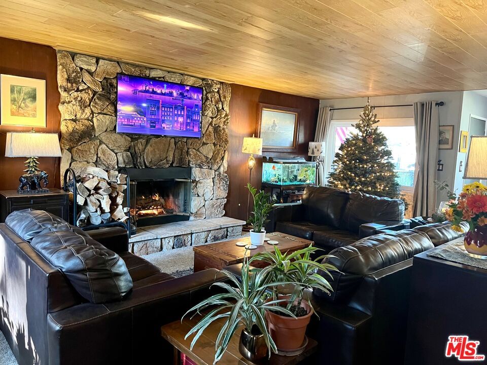 Fireplace, Interior, Living room, Stone Walls, Wooden Ceilings