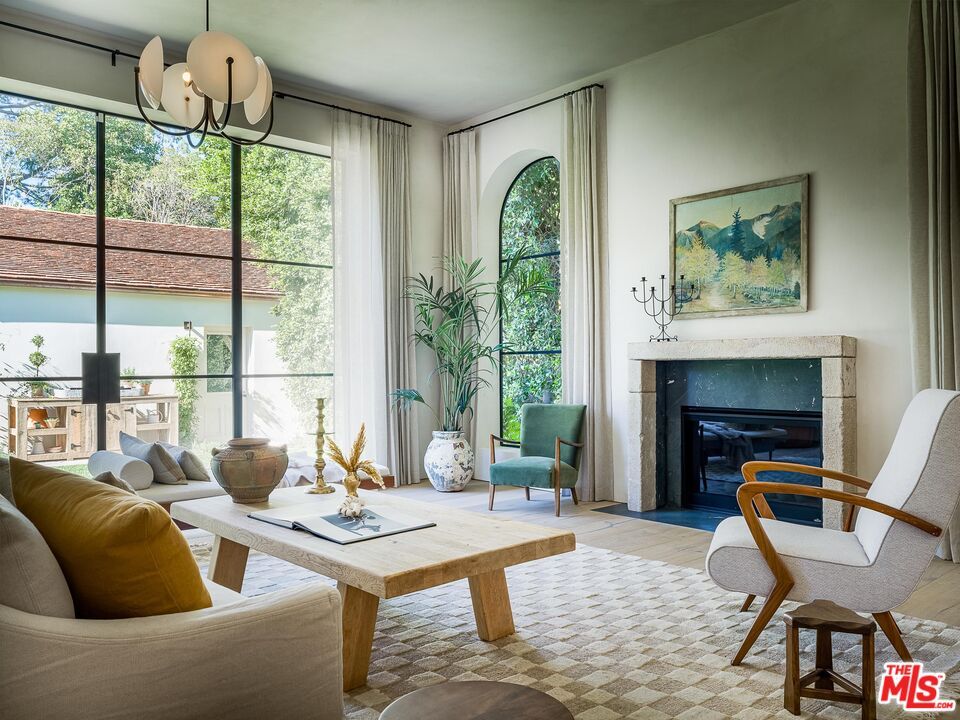 Fireplace, Interior, Living room, Pendant Lights, Wood Texture Flooring