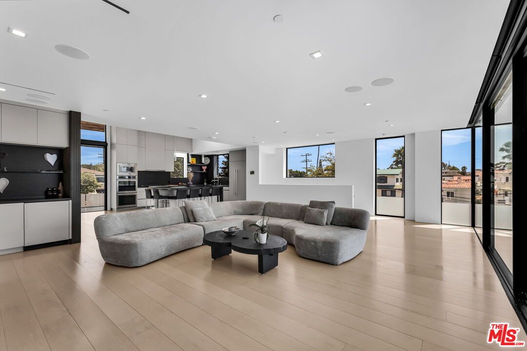 Interior, Kitchen, Living room, Recessed Lighting, Stainless Steel Appliances, Wood Texture Flooring