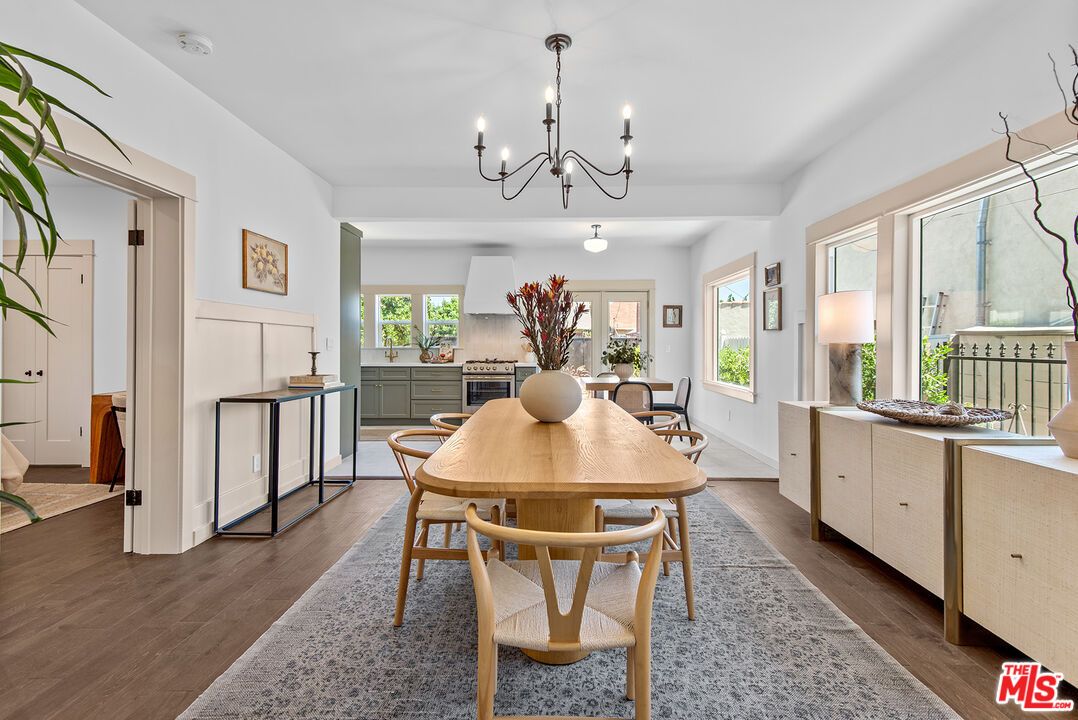 Chandelier, Dining room, Interior, Wood Texture Flooring