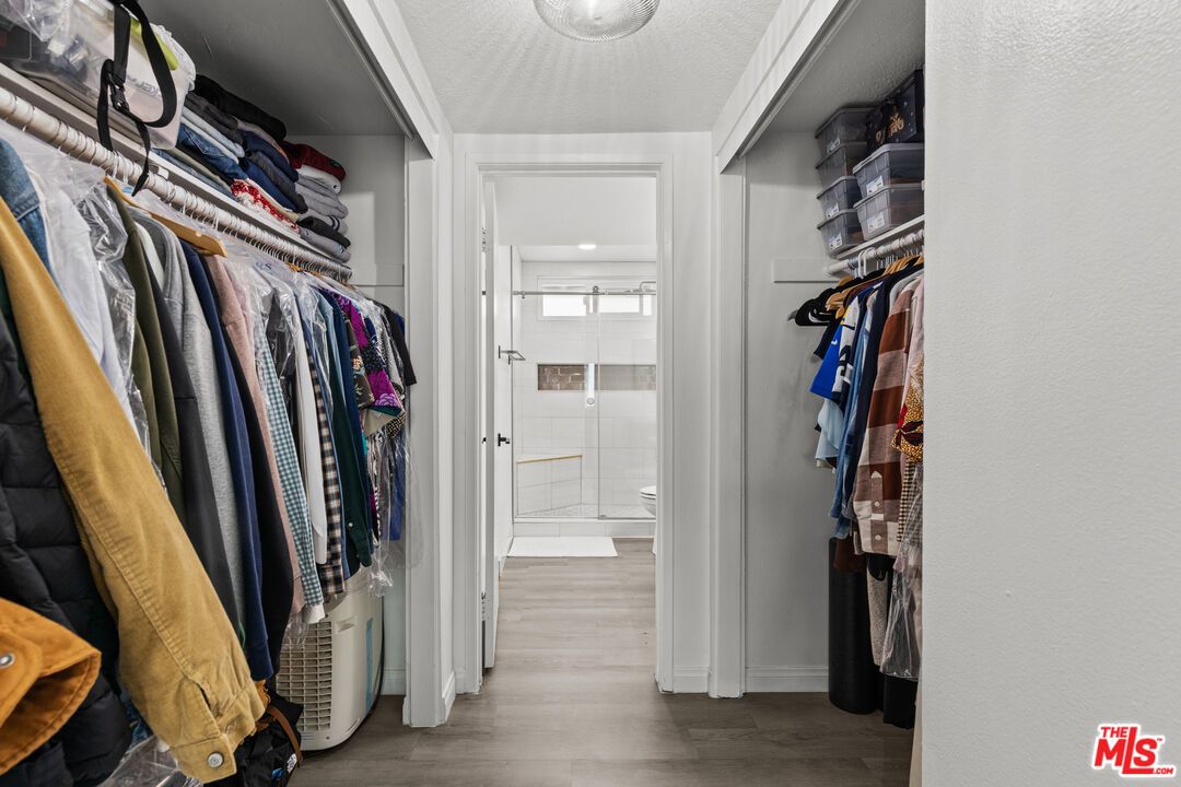 Bathroom, Glass Shower, Interior, Walk-in Closets, Wood Texture Flooring