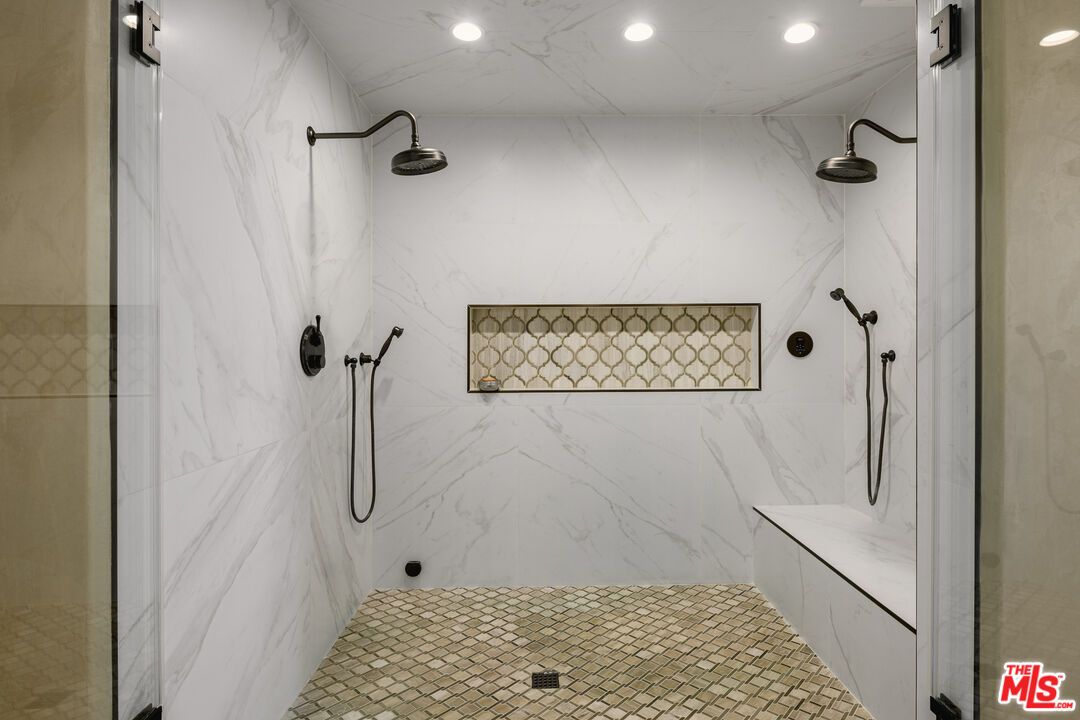 Bathroom, Interior, Marble Walls, Recessed Lighting