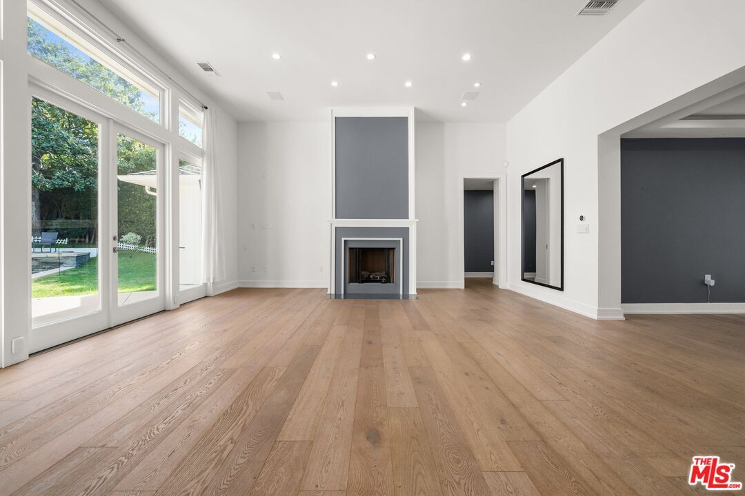 Empty room, Fireplace, Interior, Recessed Lighting, Wood Texture Flooring