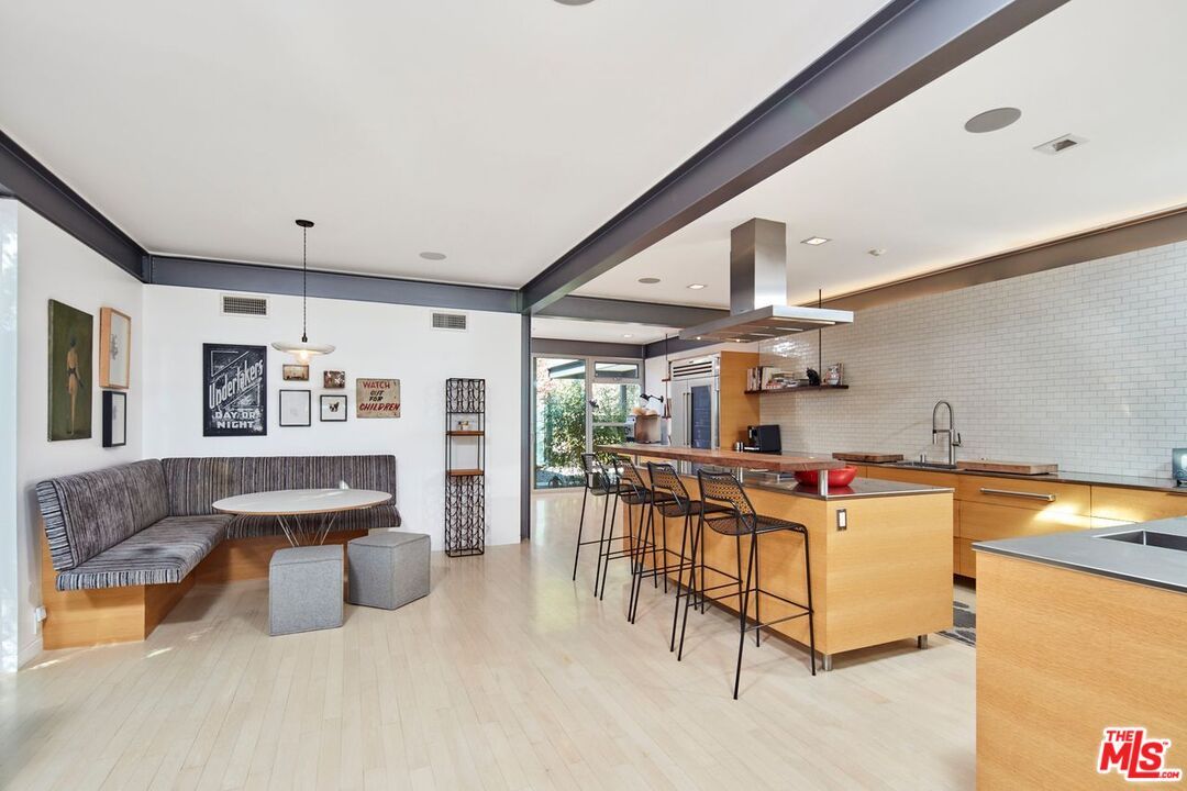 Interior, Kitchen, Pendant Lights, Recessed Lighting, Stone Walls, Wood Texture Flooring