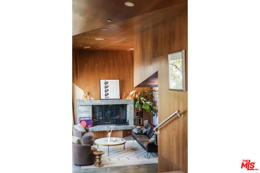 Fireplace, Interior, Living room, Recessed Lighting, Wooden Ceilings, Wooden Walls