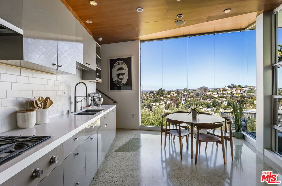 Dining room, Interior, Kitchen, Pendant Lights, Recessed Lighting, Stainless Steel Appliances, Wooden Ceilings