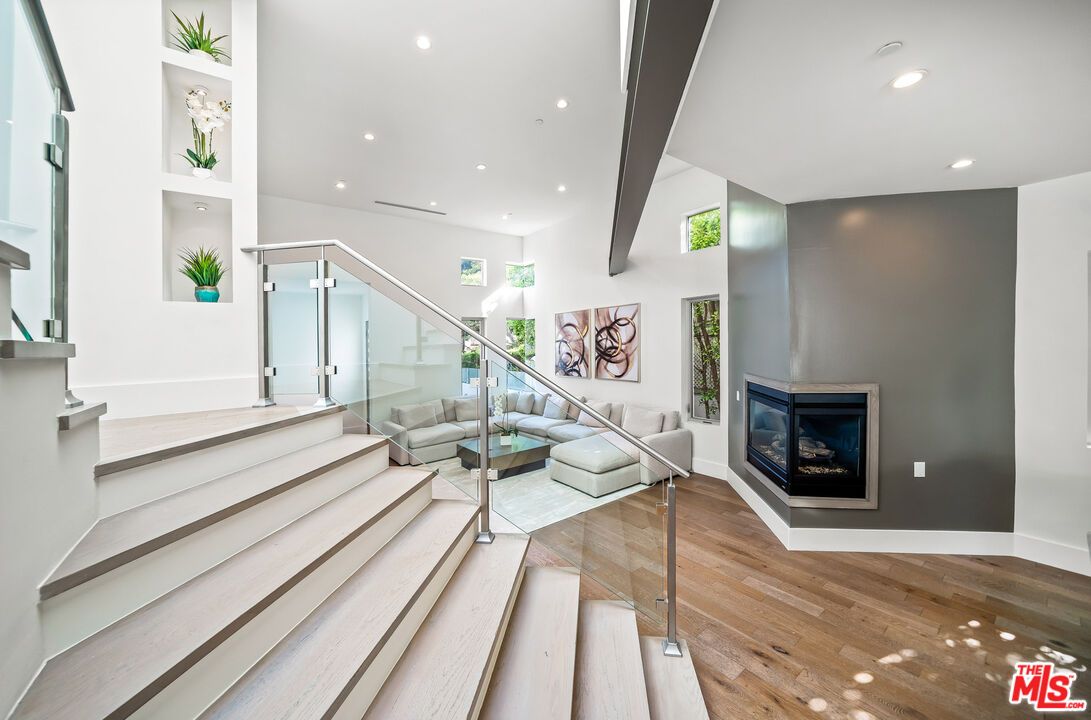 Fireplace, Interior, Recessed Lighting, Wood Texture Flooring