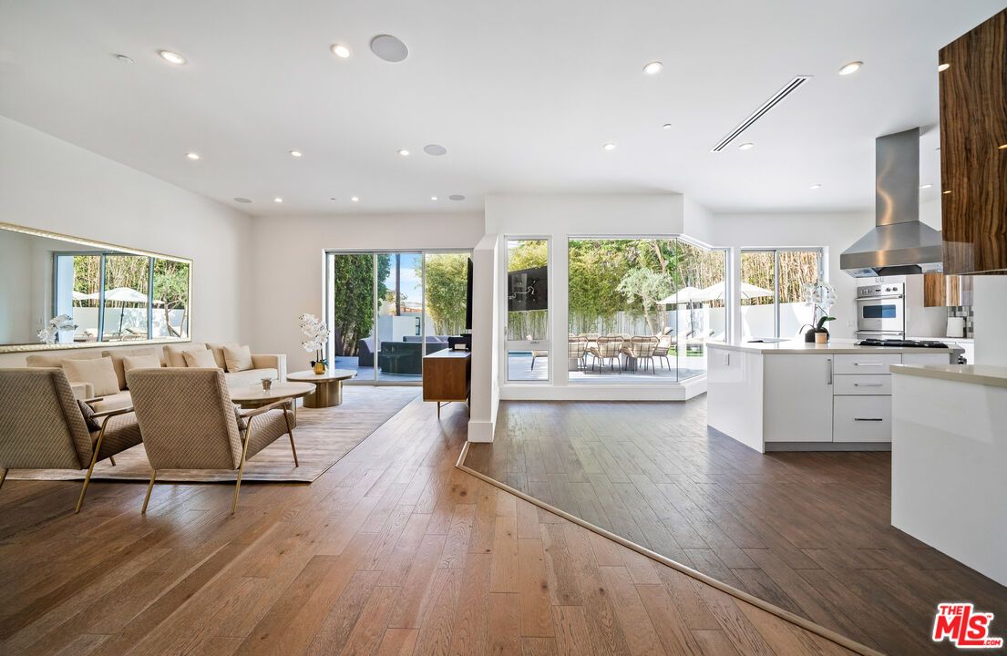 Interior, Kitchen, Living room, Recessed Lighting, Stainless Steel Appliances, Wood Texture Flooring