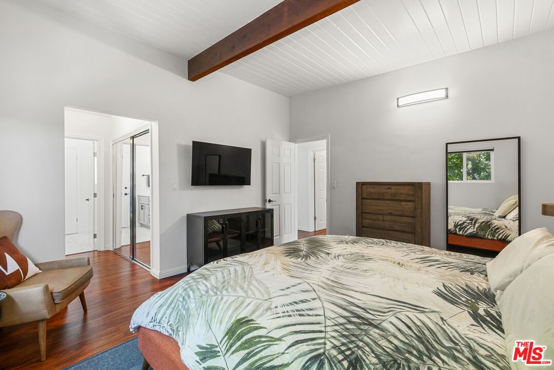 Bedroom, Fireplace, Interior, Wooden Beams, Wood Texture Flooring
