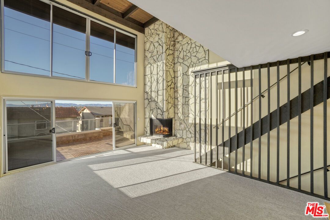 Fireplace, Interior, Recessed Lighting, Stone Walls