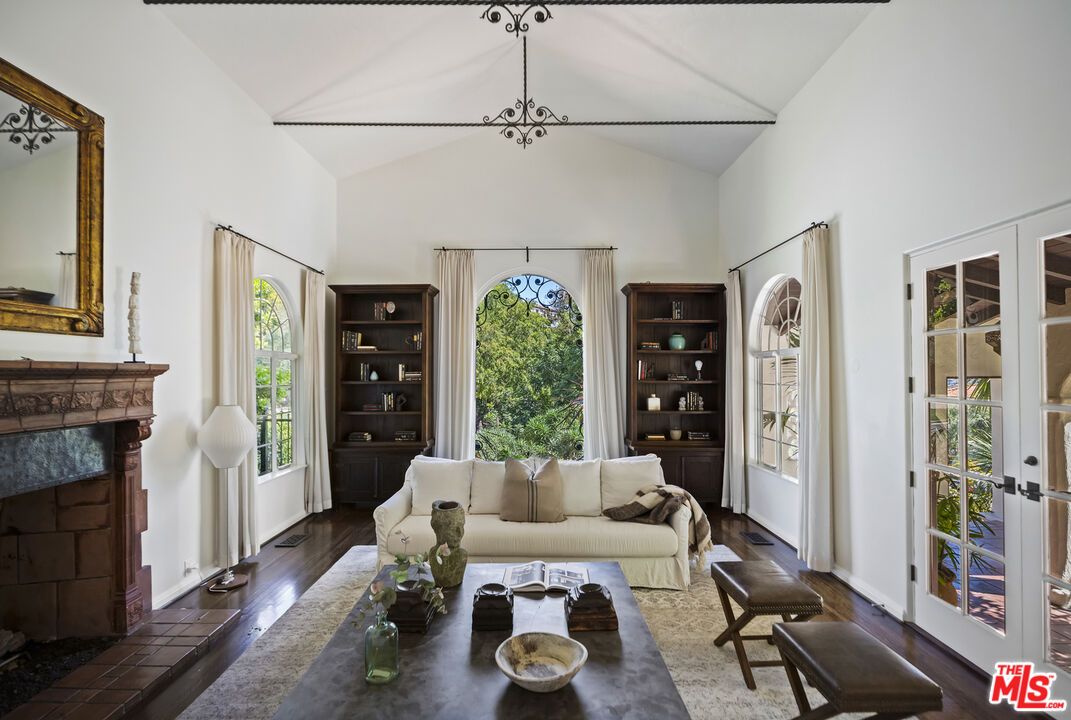 Fireplace, Interior, Living room, Pendant Lights, Wood Texture Flooring