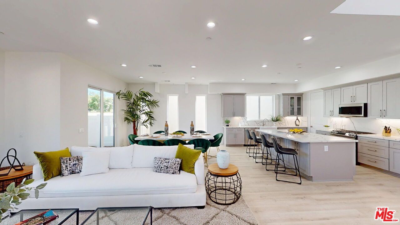 Interior, Kitchen, Living room, Recessed Lighting, Stainless Steel Appliances, Wood Texture Flooring