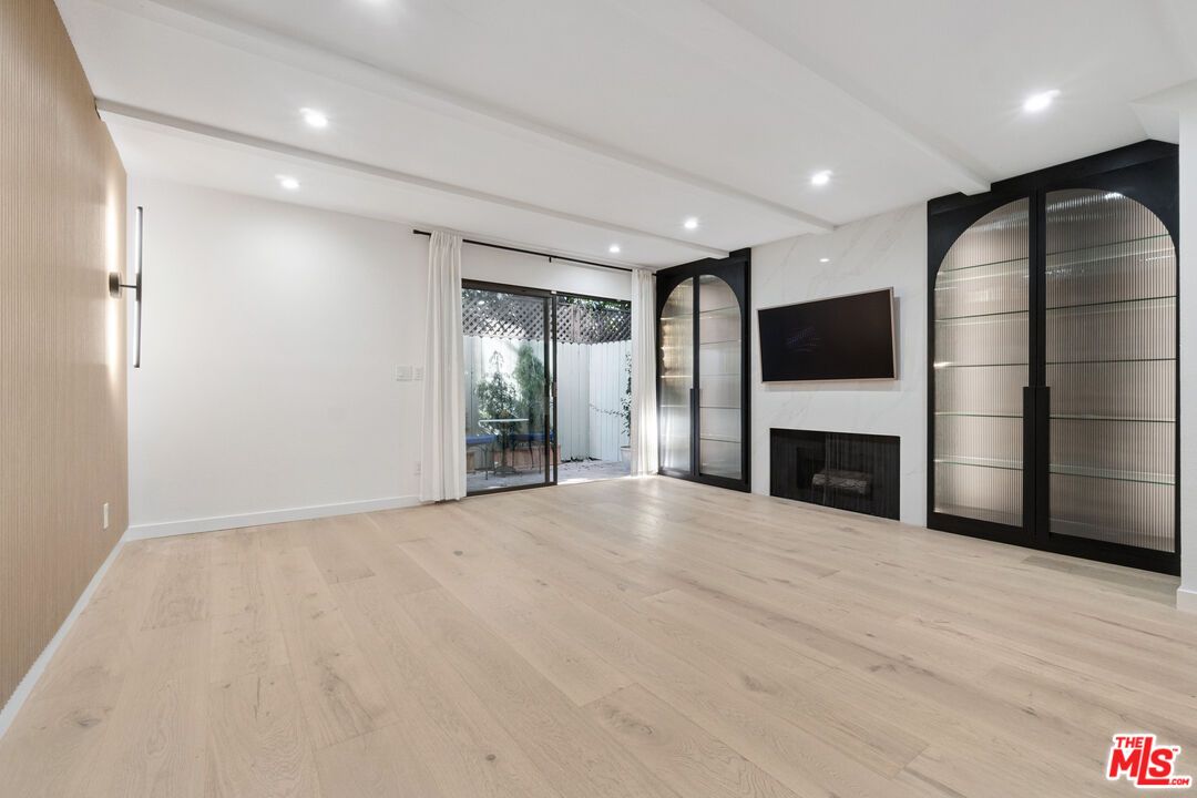 Empty room, Fireplace, Interior, Recessed Lighting, Wood Texture Flooring