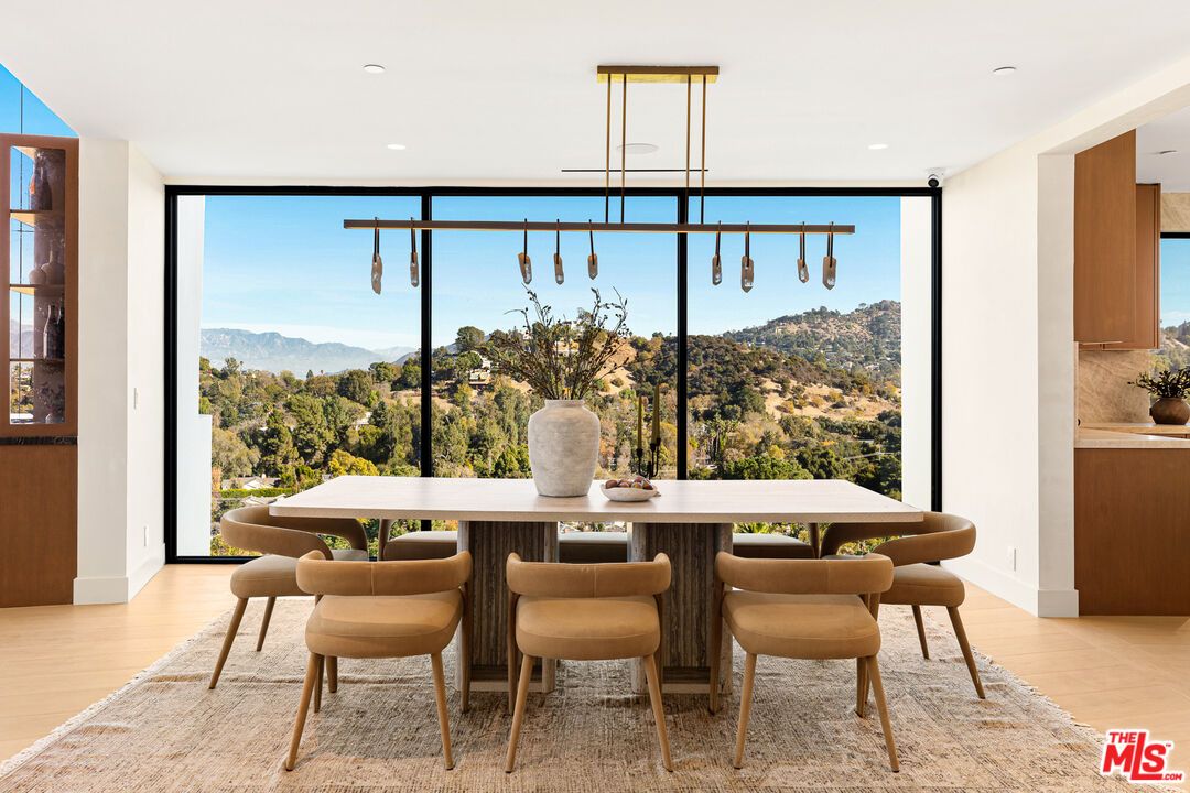 Dining room, Interior, Pendant Lights, Recessed Lighting, Wood Texture Flooring