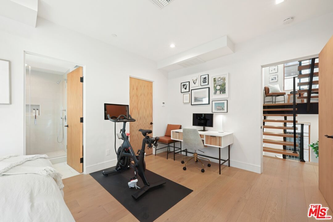 Fitness Equipment, Home Office, Interior, Recessed Lighting, Wood Texture Flooring