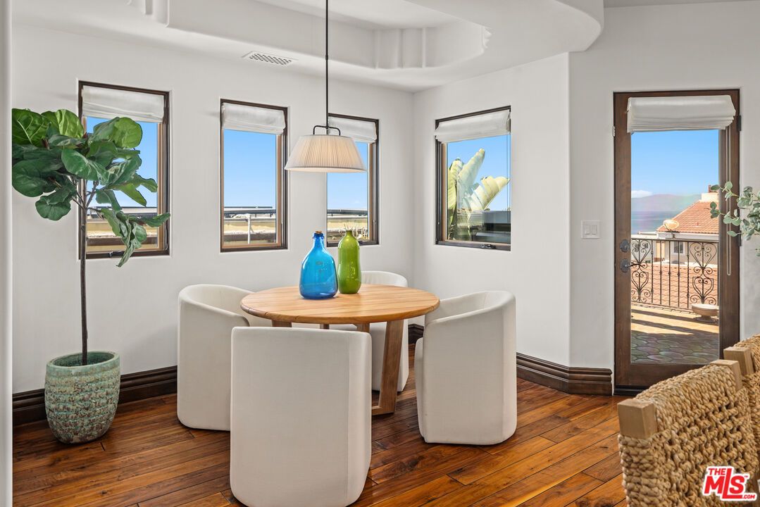 Dining room, Interior, Pendant Lights, Wood Texture Flooring