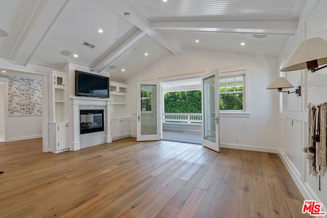 Empty room, Fireplace, Interior, Recessed Lighting, Wood Texture Flooring