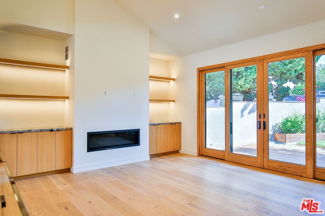 Empty room, Fireplace, Interior, Recessed Lighting, Wood Texture Flooring