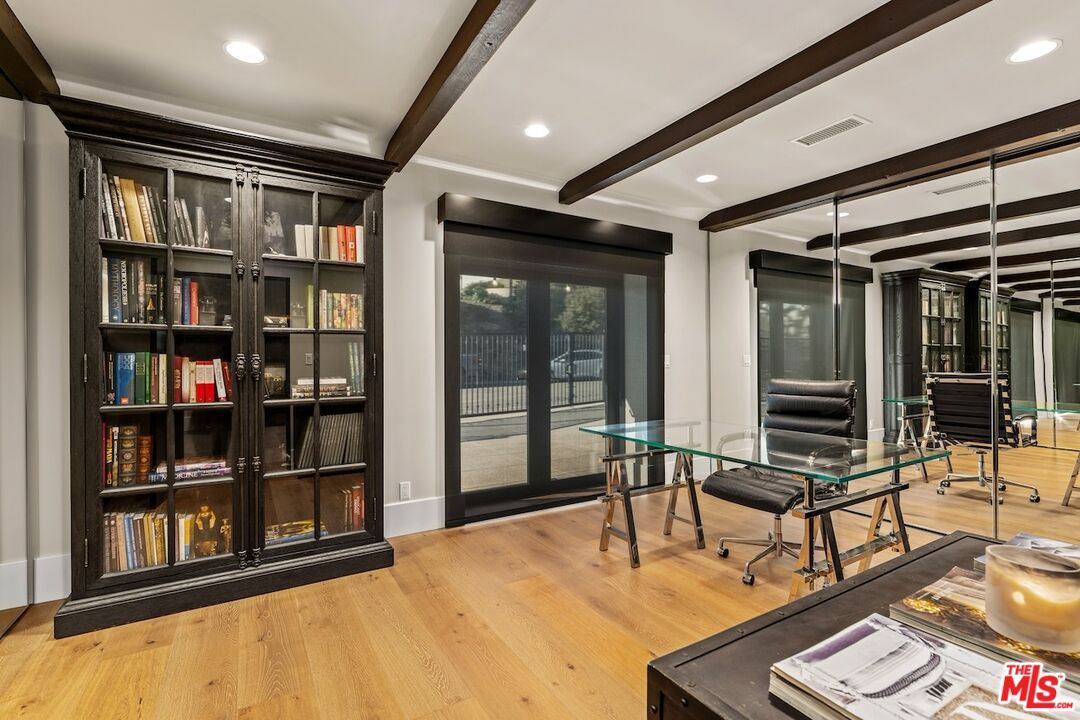 Home Office, Interior, Recessed Lighting, Wooden Beams, Wood Texture Flooring