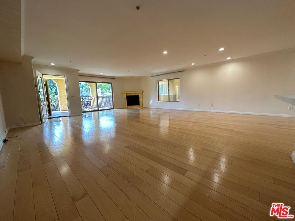 Empty room, Fireplace, Interior, Recessed Lighting, Wood Texture Flooring