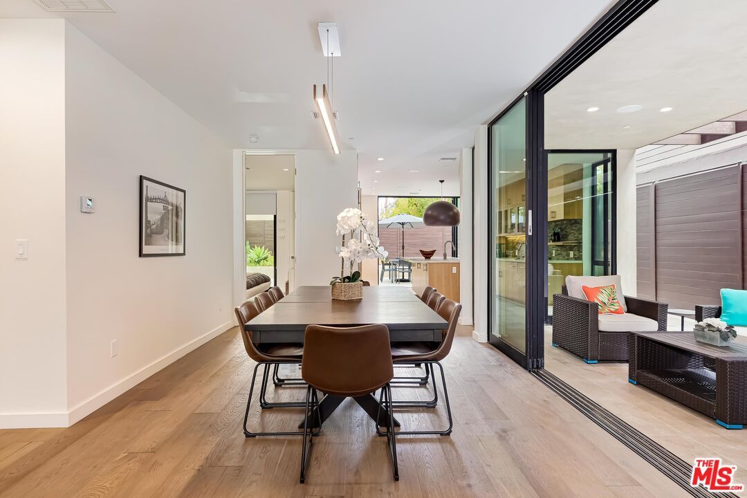 Dining room, Interior, Pendant Lights, Recessed Lighting, Wood Texture Flooring