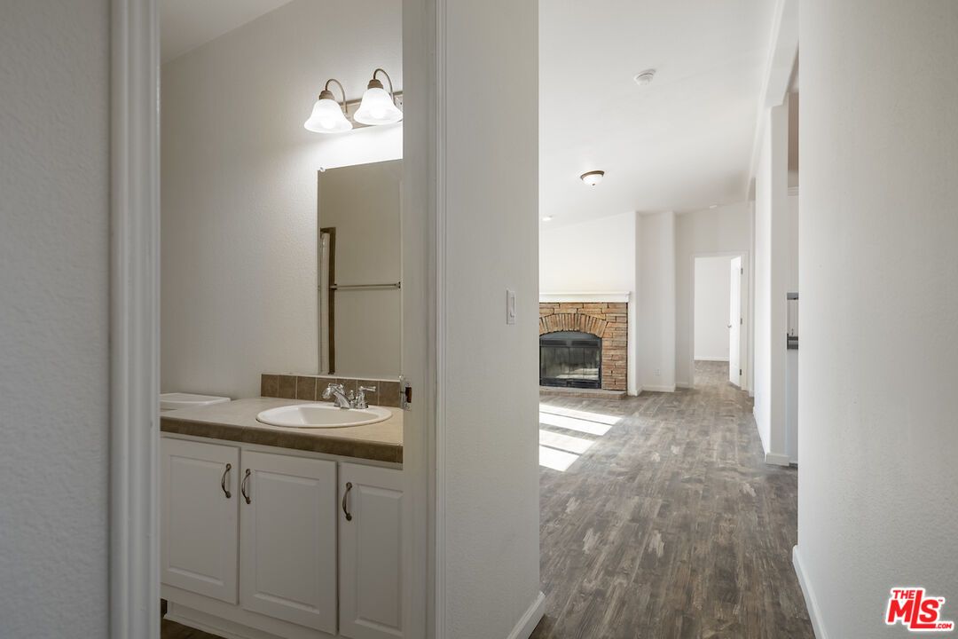 Bathroom, Fireplace, Interior, Wood Texture Flooring
