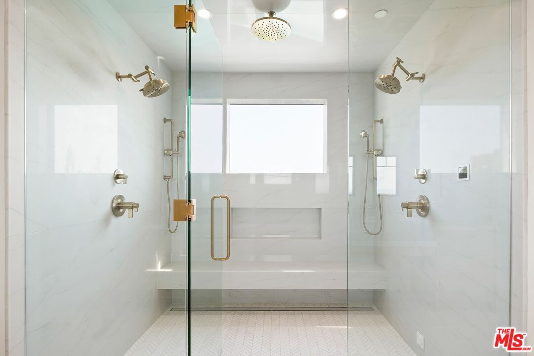 Bathroom, Glass Shower, Interior, Marble Walls, Recessed Lighting