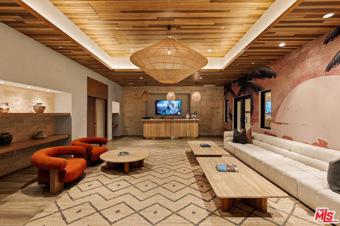 Fireplace, Interior, Living room, Pendant Lights, Recessed Lighting, Wooden Ceilings