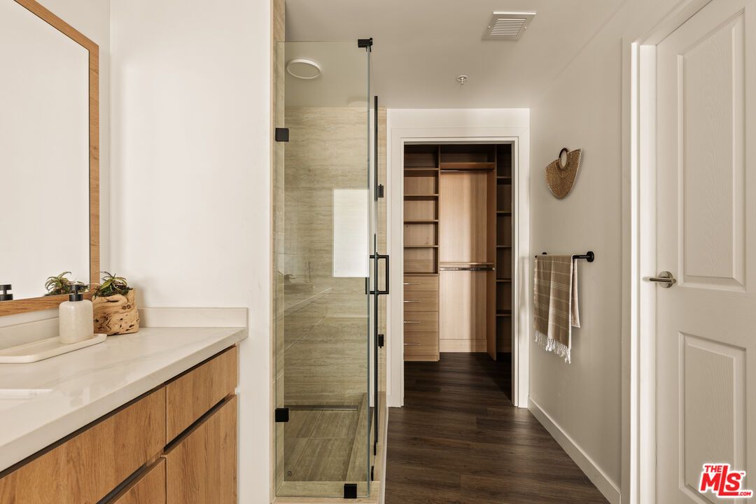 Bathroom, Glass Shower, Interior, Wood Texture Flooring