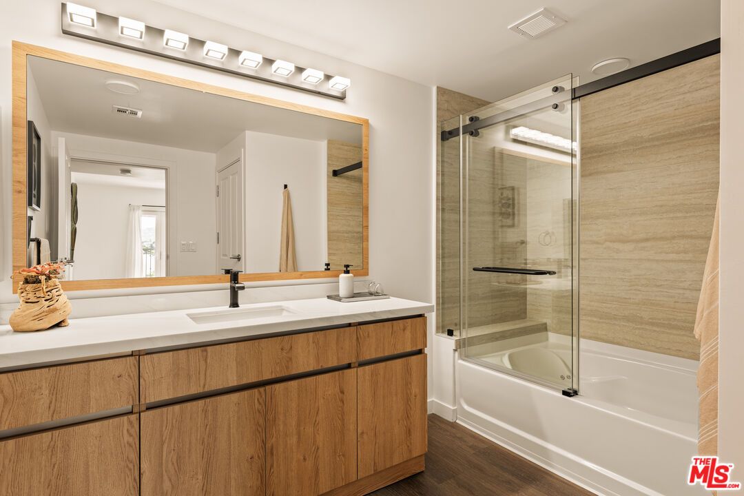 Bathroom, Glass Shower, Interior, Wood Texture Flooring