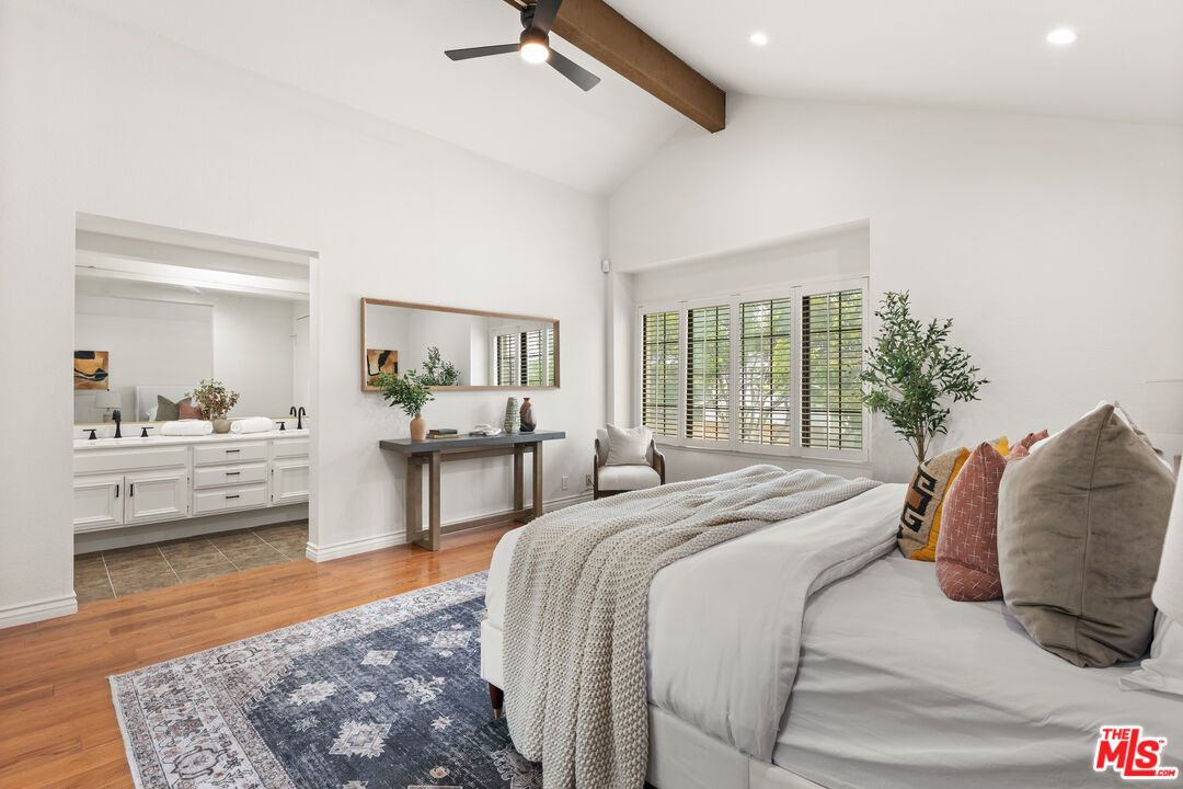 Bedroom, Interior, Recessed Lighting, Wooden Beams, Wood Texture Flooring
