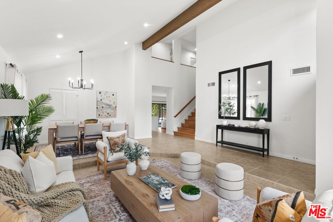 Chandelier, Dining room, Interior, Living room, Pendant Lights, Recessed Lighting, Wooden Beams