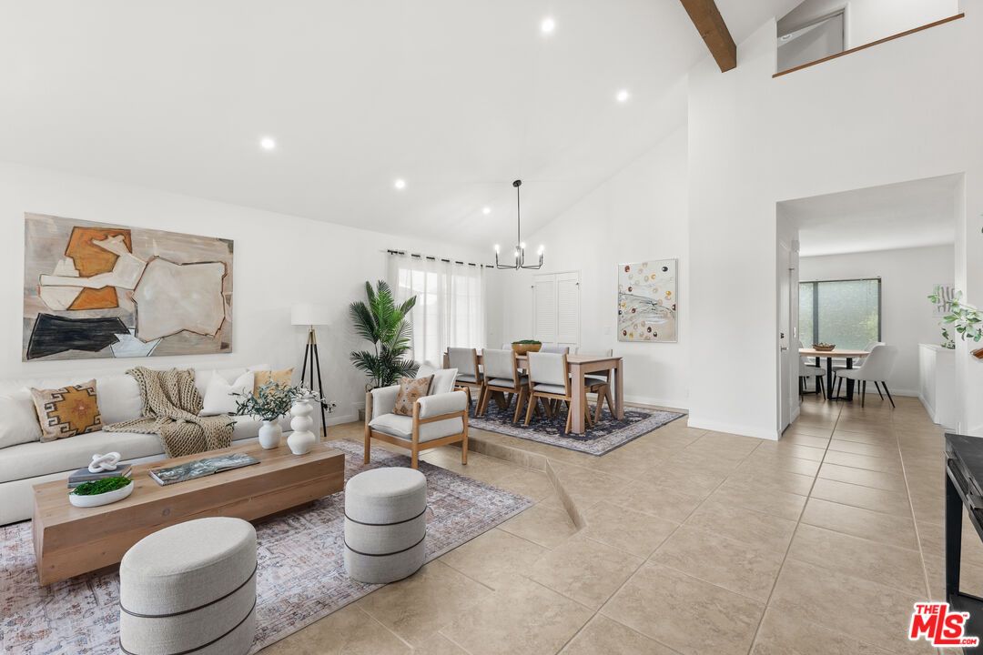 Dining room, Interior, Living room, Pendant Lights, Recessed Lighting, Wooden Beams