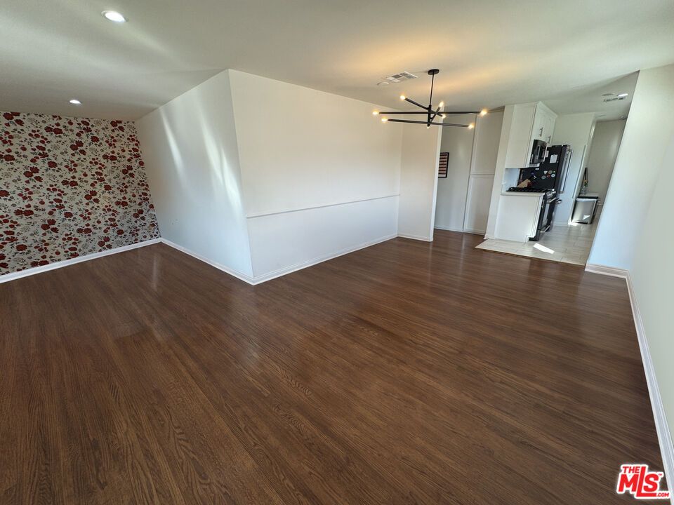 Empty room, Interior, Pendant Lights, Recessed Lighting, Wood Texture Flooring