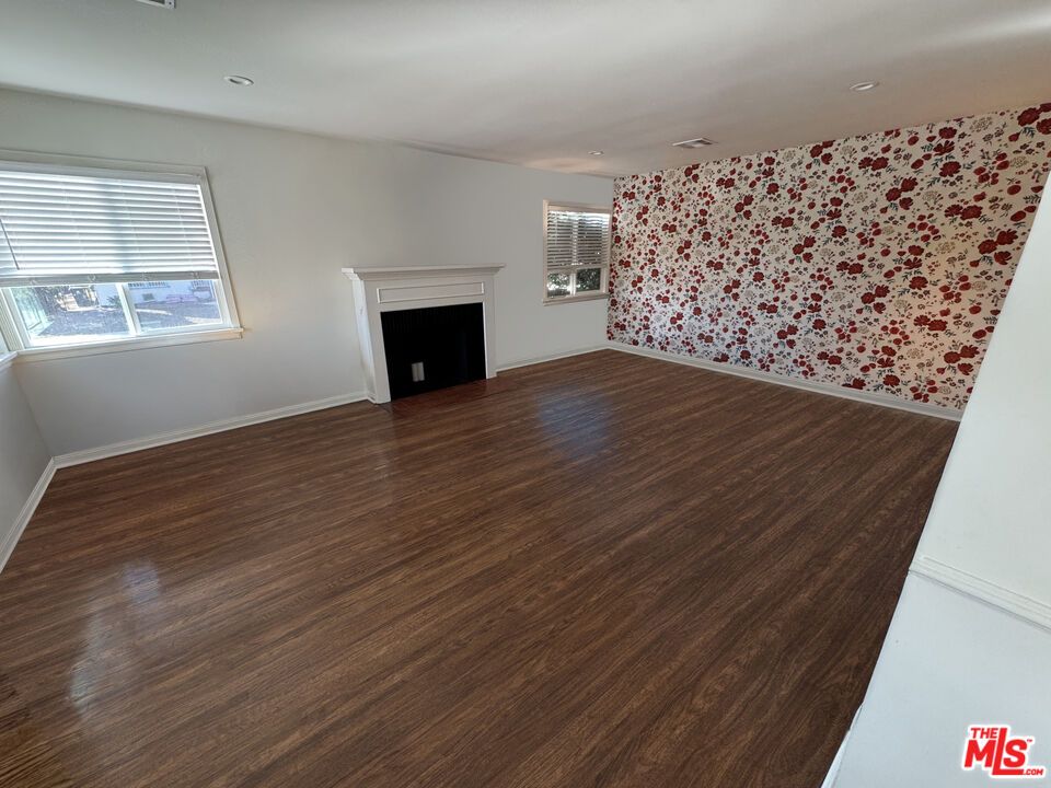 Empty room, Fireplace, Interior, Recessed Lighting, Wood Texture Flooring