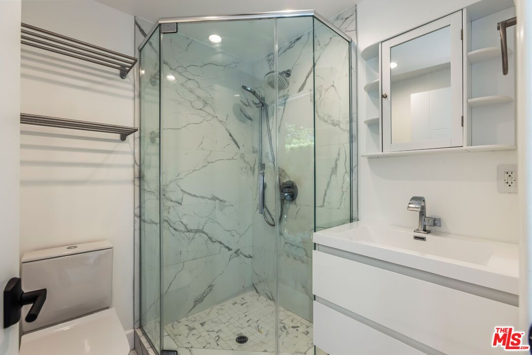 Bathroom, Glass Shower, Interior, Marble Walls, Recessed Lighting