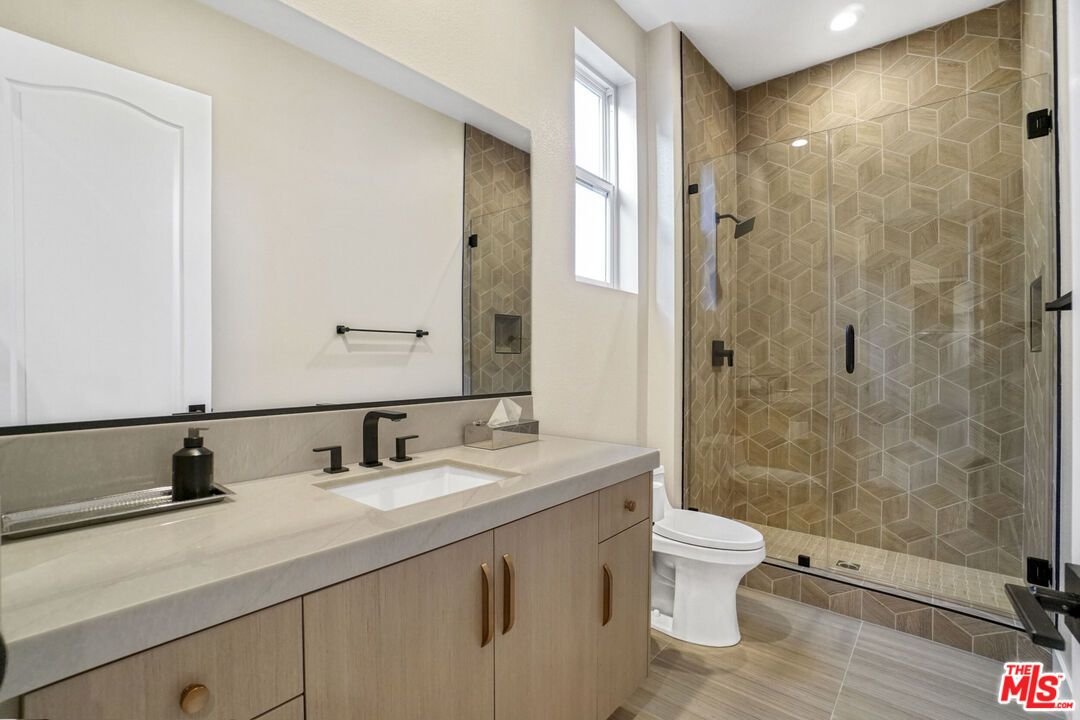 Bathroom, Glass Shower, Interior, Recessed Lighting, Wood Texture Flooring