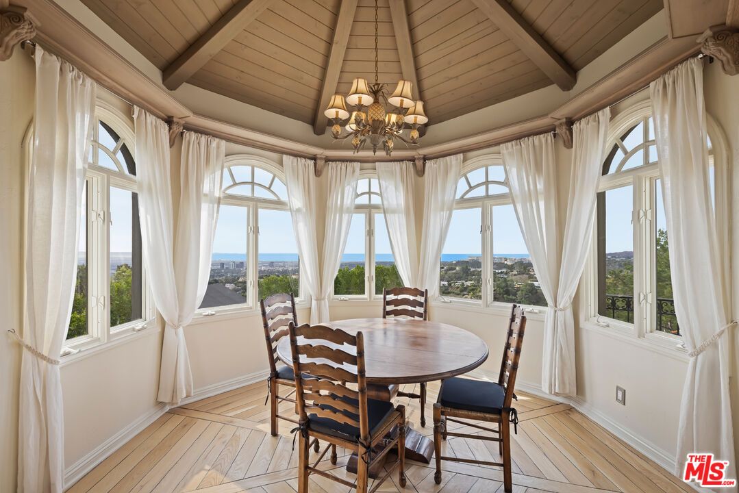 Chandelier, Dining room, Interior, Water, Wooden Beams, Wooden Ceilings, Wood Texture Flooring