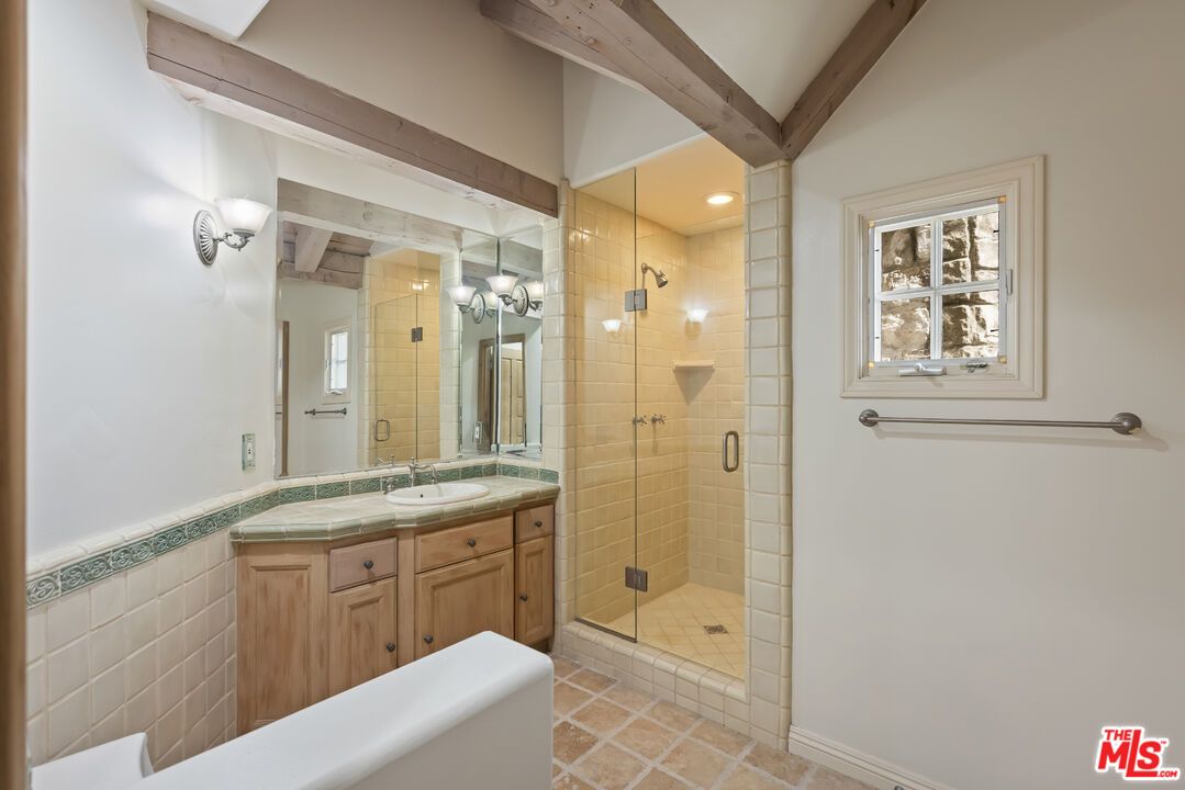 Bathroom, Glass Shower, Interior, Recessed Lighting, Tile Countertops
