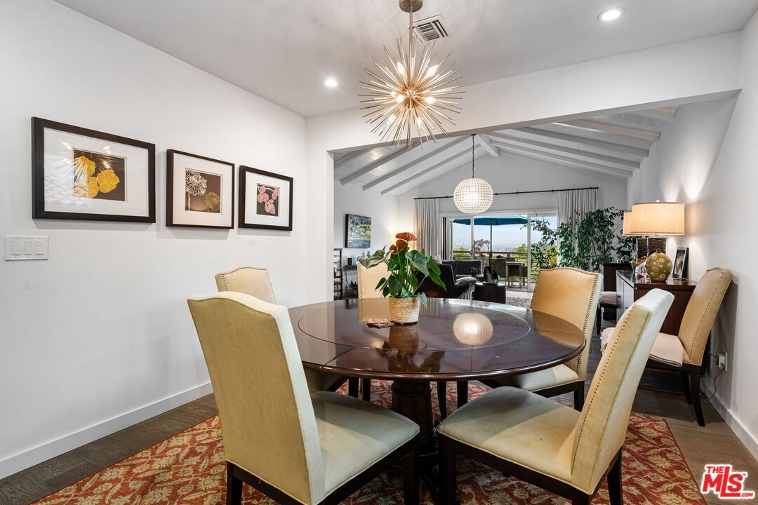Dining room, Interior, Pendant Lights, Recessed Lighting, Wood Texture Flooring
