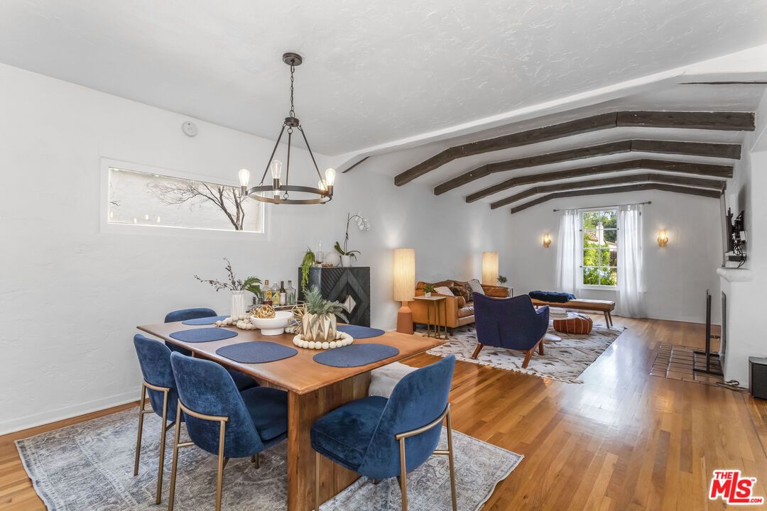Chandelier, Dining room, Interior, Living room, Pendant Lights, Wooden Beams, Wood Texture Flooring