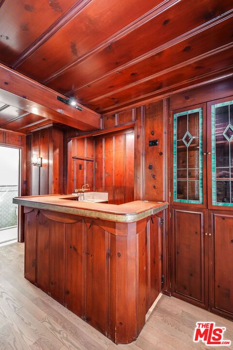 Interior, Kitchen, Recessed Lighting, Wooden Beams, Wooden Ceilings, Wood Texture Flooring, Wooden Walls