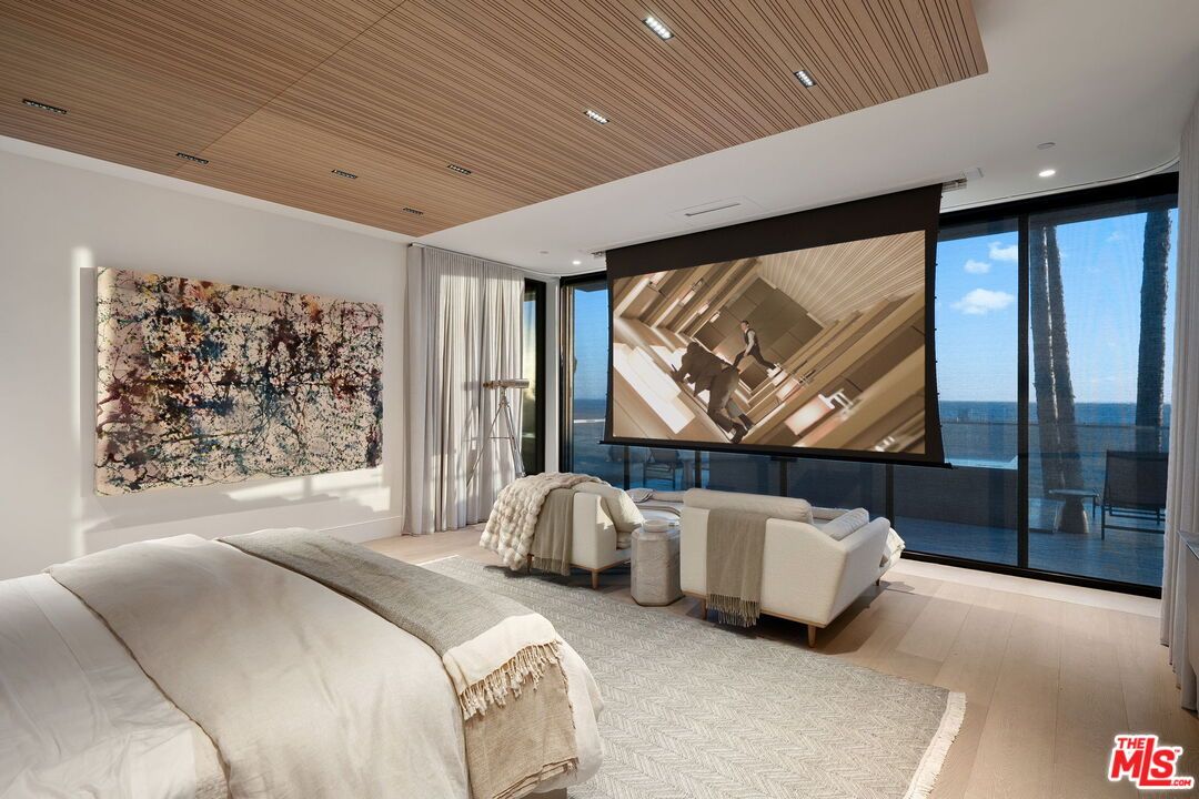 Bedroom, Interior, Recessed Lighting, Water, Wooden Ceilings, Wood Texture Flooring