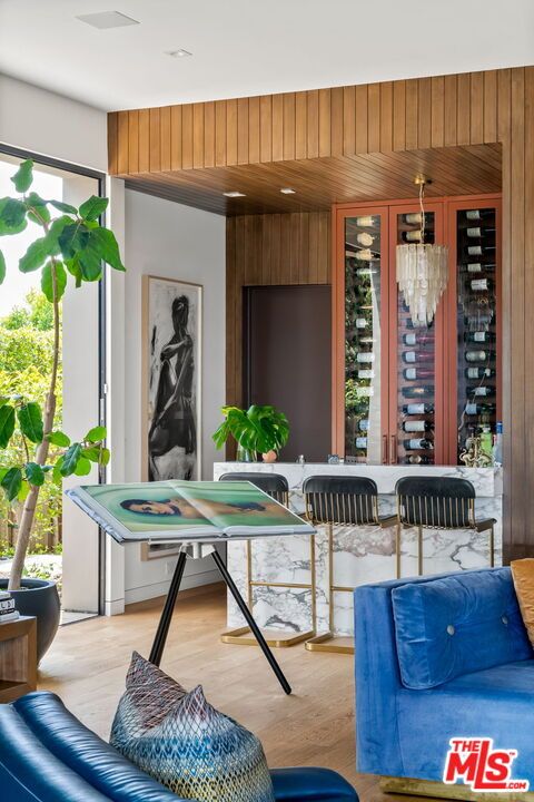 Interior, Recessed Lighting, Wine Storage, Wood Texture Flooring, Wooden Walls