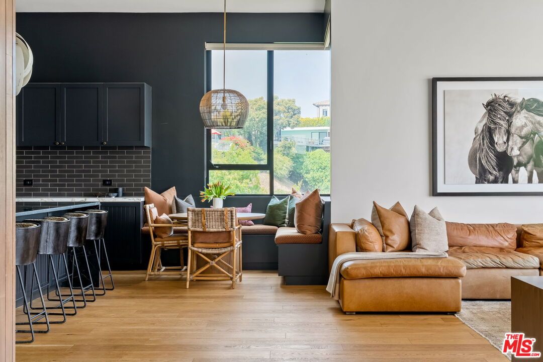 Dining room, Interior, Living room, Pendant Lights, Wood Texture Flooring