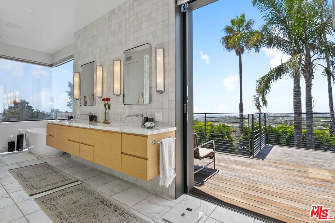 Bathroom, Dual Sink Vanities, Interior, Marble, Wood Texture Flooring
