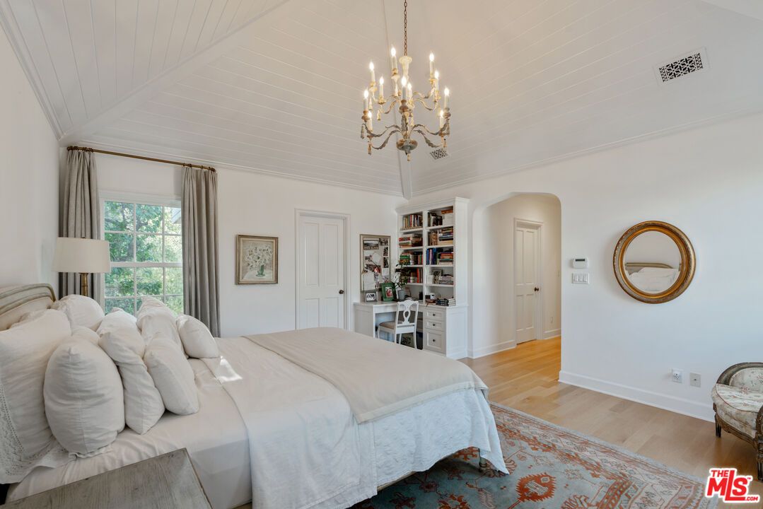 Bedroom, Chandelier, Interior, Wood Texture Flooring